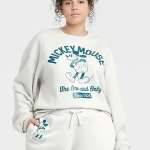 Disney Cream and Teal Mickey Graphic Crewneck